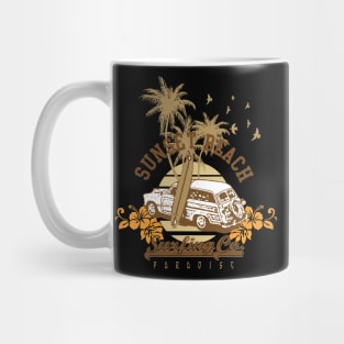 Sunset Beach Surfing Cars Paradise Mug